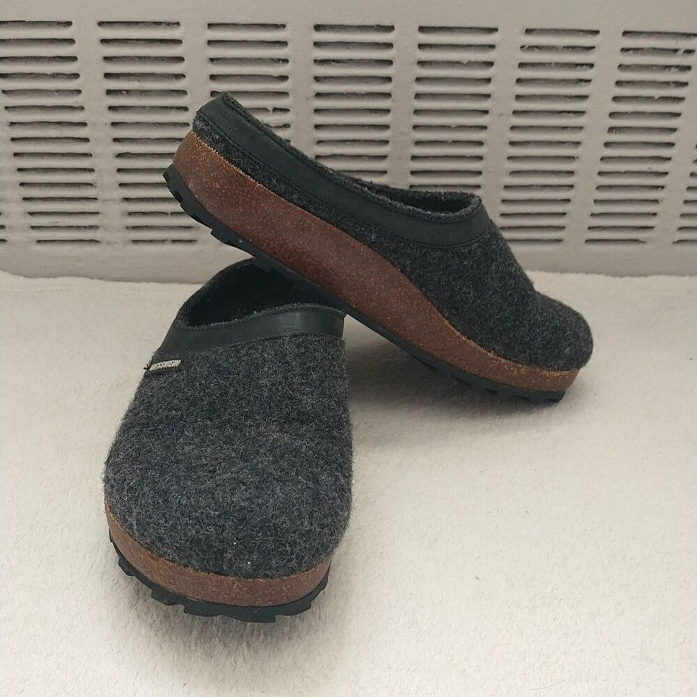 Giesswein SlipOn Clogs Shoes Slippers Women 36 5.5 Charcoal Black Gray Wool Cork